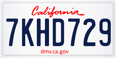 CA license plate 7KHD729