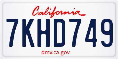 CA license plate 7KHD749