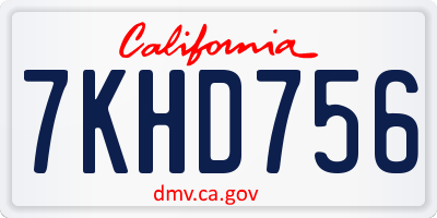 CA license plate 7KHD756