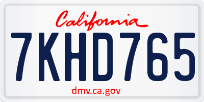 CA license plate 7KHD765