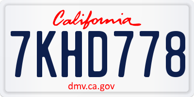 CA license plate 7KHD778