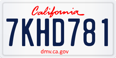CA license plate 7KHD781