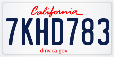 CA license plate 7KHD783