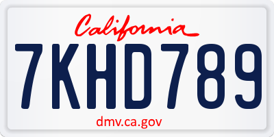 CA license plate 7KHD789