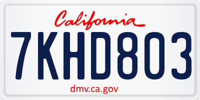 CA license plate 7KHD803