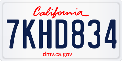 CA license plate 7KHD834