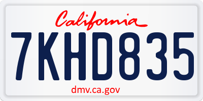 CA license plate 7KHD835