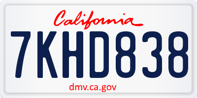 CA license plate 7KHD838