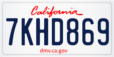 CA license plate 7KHD869