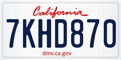 CA license plate 7KHD870