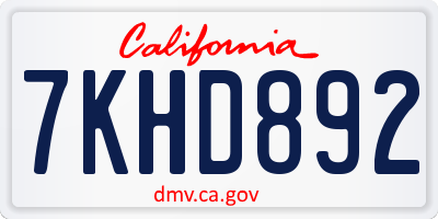CA license plate 7KHD892