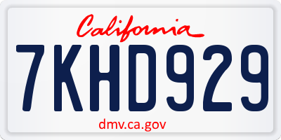 CA license plate 7KHD929