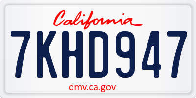 CA license plate 7KHD947