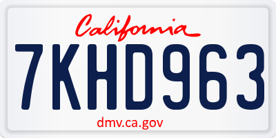 CA license plate 7KHD963