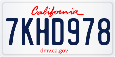 CA license plate 7KHD978