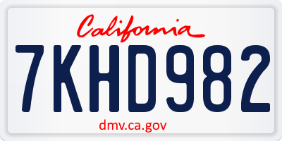 CA license plate 7KHD982