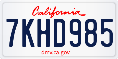 CA license plate 7KHD985