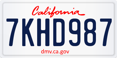 CA license plate 7KHD987