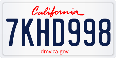 CA license plate 7KHD998