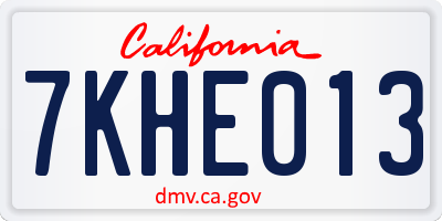 CA license plate 7KHE013