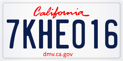 CA license plate 7KHE016
