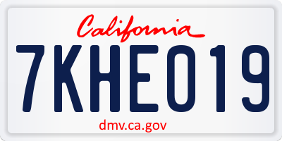 CA license plate 7KHE019