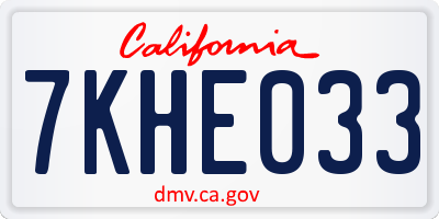CA license plate 7KHE033