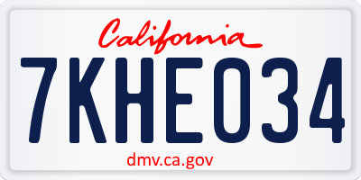 CA license plate 7KHE034