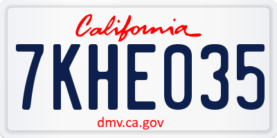 CA license plate 7KHE035