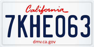 CA license plate 7KHE063