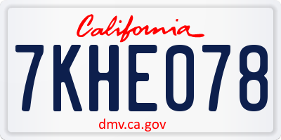 CA license plate 7KHE078