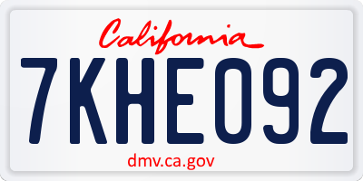CA license plate 7KHE092