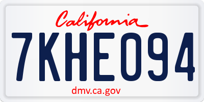 CA license plate 7KHE094