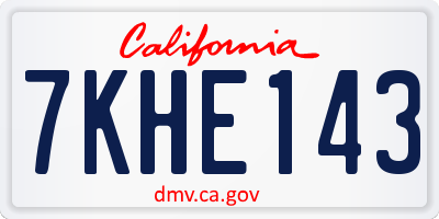CA license plate 7KHE143