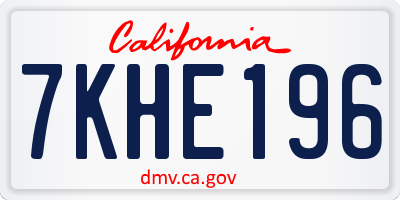 CA license plate 7KHE196