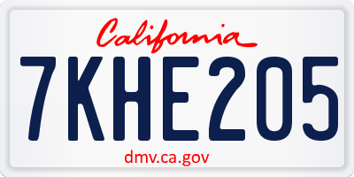 CA license plate 7KHE205