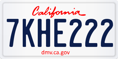 CA license plate 7KHE222
