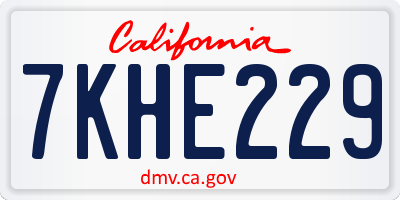 CA license plate 7KHE229