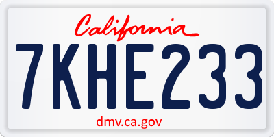 CA license plate 7KHE233