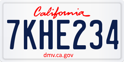 CA license plate 7KHE234