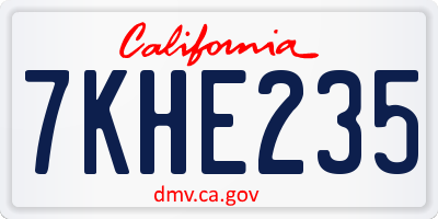 CA license plate 7KHE235