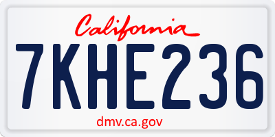 CA license plate 7KHE236