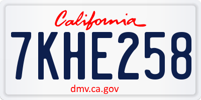 CA license plate 7KHE258