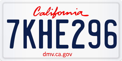 CA license plate 7KHE296