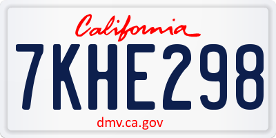 CA license plate 7KHE298