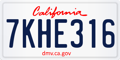 CA license plate 7KHE316