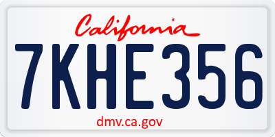 CA license plate 7KHE356