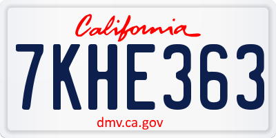 CA license plate 7KHE363