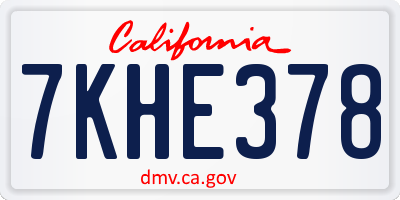 CA license plate 7KHE378