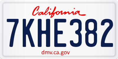 CA license plate 7KHE382